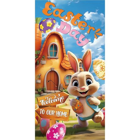 Guirlande Porte De Pâques - Décoration Intérieure Et Extérieure Pour Porte - Motif Lapin Œuf Et Fleur - 1 Pièce (1/5)