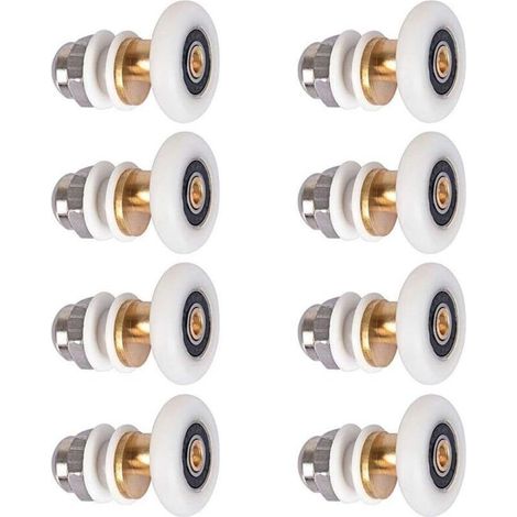 Rouleaux de porte de douche 23mm, roues de douche coureurs poulies de fixation pièces de rechange de porte coulissante en verre 8pcs (1/5)
