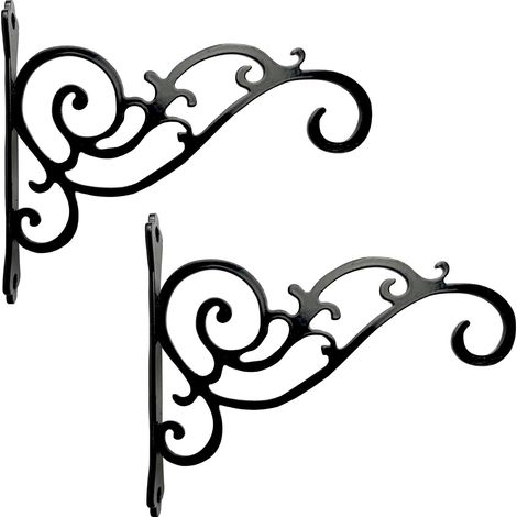 Dos soportes metálicos para colgar macetas, aptos para colgar comederos para pájaros, faroles, etc. (negros) (1/5)