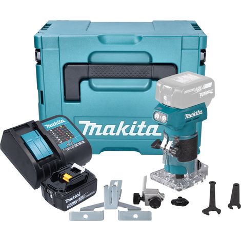 Fresatrice per bordi a batteria Makita DRT 52 ST1J 18 V 6 mm senza spazzole + 1x batteria 5,0 Ah + caricabatterie + Makpac