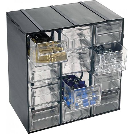 Dmora 12 schubladenhalter Kommode, Lagerorganisation mit transparenten Schubladen, 100% Made in Italy, 19x14h23 cm, schwarze Farbe