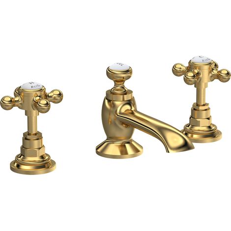 Hudson Reed Topaz Hexagonal Collar 3TH Basin Mixer Tap with Pop Up Waste - Brushed Brass (1/2)