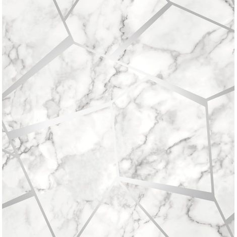 Fractal Marble Wallpaper Granite White Metallic Silver Luxury Fine Decor (1/2)