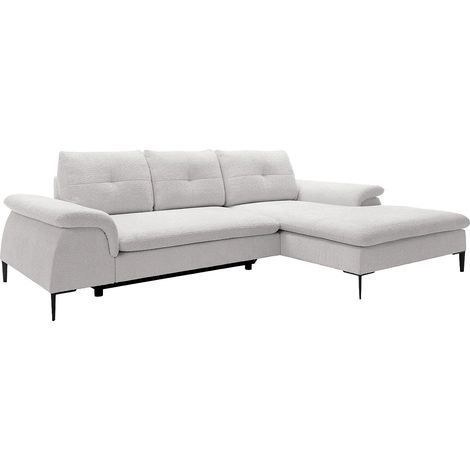 Canapé d'angle droit convertible en tissu bouclette blanc JOLESA (1/5)