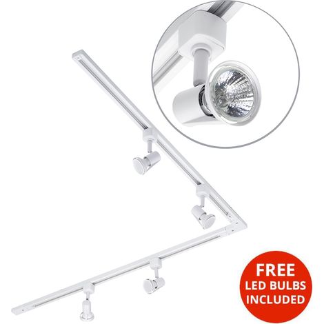 Litecraft 2M L Shape Track Light With 4 Harlem Fixture & LED Bulbs - White (1/2)