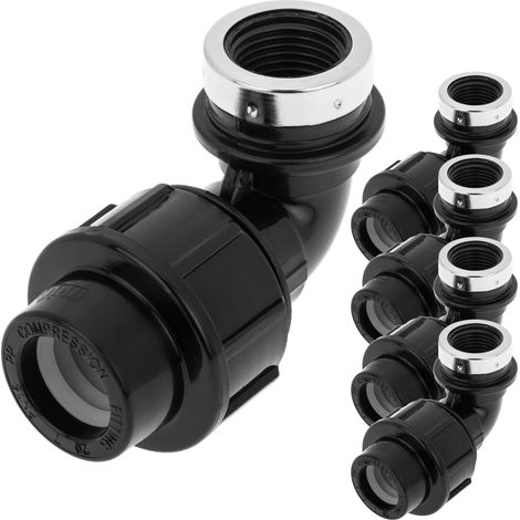 PrimeMatik - Pack de 5 unidades terminal de rosca hembra acodada de polietileno 20 mm x 1/2“ para sistema de riego