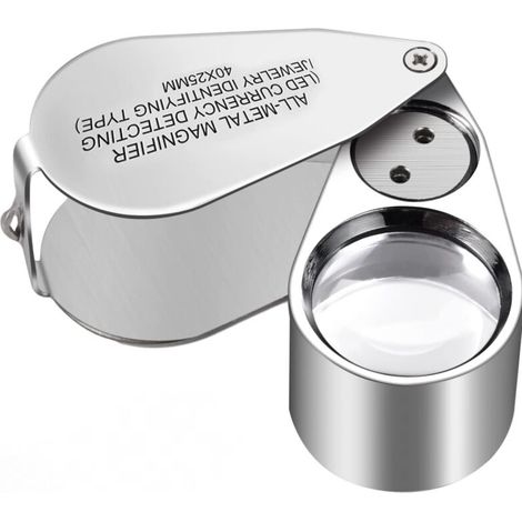 40X Foldable Jewelers Loupe Magnifying Glass with LED Light for Jewelry Examination (LED Currency Recognition/Jewelers Magnifying Glass Type).