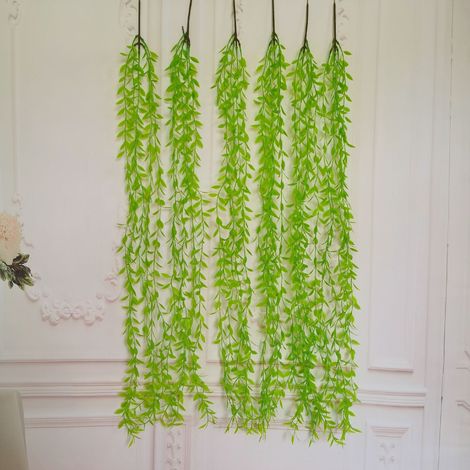 Suspension murale en rotin simulant des plantes vertes de saule pleureur Simulation de plantes aquatiques Décoration murale de feuilles de saule Décoration de verdure(6 pièces) (1/5)