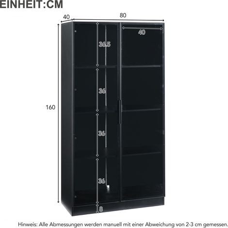 Vitrine lumineuse LED à télécommande via app, meuble vitré 2 portes avec tablettes ajustables, 80x40x160 cm, armoire haute pour séjour, buffet en verre autoportant, rangement salle de bain. (1/5)