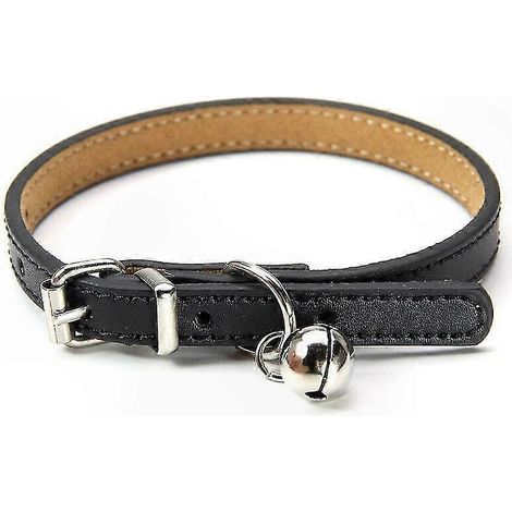 Collier en cuir réglable pour chats et chiots, 20 à 27 cm, teinte noire, robuste et confortable, pour animaux de compagnie. (1/5)