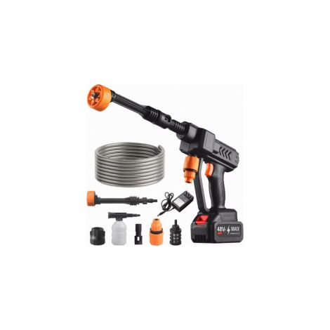 Ortviai – Nettoyeur haute pression sans fil 48 V à buse 6 en 1 – tuyau de 5 m, débit 3,7 L/min, portée 6 à 10 m, batterie et chargeur – compatible auto, jardin et terrasse (1/5)