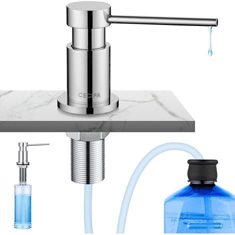 CECIPA Dispenser di sapone da incasso per cucina, dispenser di detersivo per lavello con flacone da 300 ml e tubo di prolunga da 1,2 m, dispenser di sapone in rame con riempimento dall'alto, cromato (1/5)