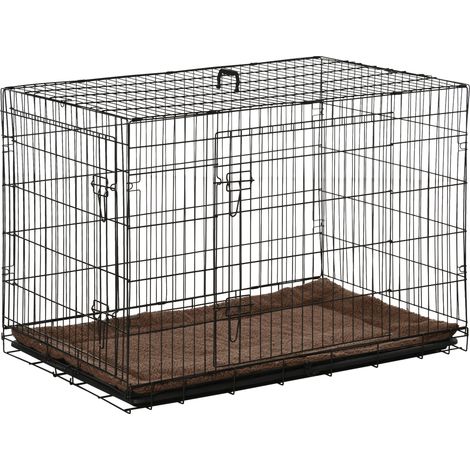 Cage pour chien - PawHut - pliable - avec poignée - plateau amovible - coussin fourni - 105 x 70 x 75 cm - noir (1/5)