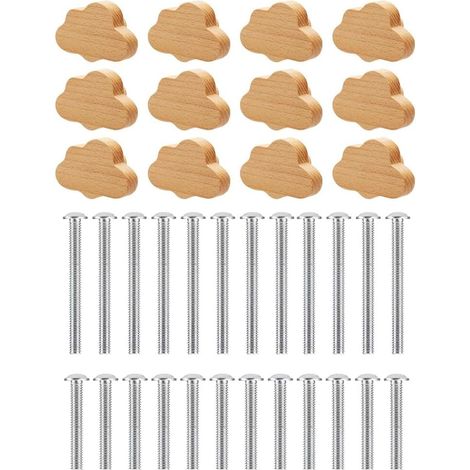 Lot de 12 boutons boho en bois durables, formes de nuages pour armoires, meubles