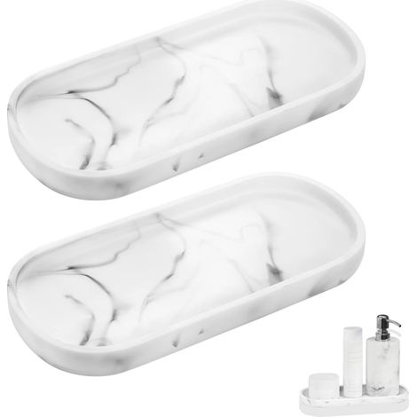 2 Plateau,Marbre Blanc,Ovale,25x11cm,Salle De Bain,Facile à Nettoyer