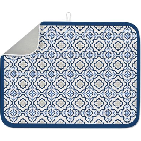 Tapis de vaisselle absorbant bohème floral 60 × 45 cm Vintage Floral Drainer Pad Microfibre Polyester Coton Bleu Imprimé Comptoir Tapis de séchage Station de café Tapis antidérapant (1/5)