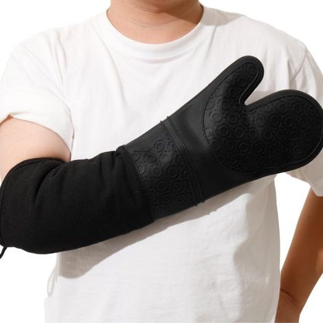 Gants isolants thermiques en silicone résistant aux hautes températures et anti-brûlures, lot de 2, 50 cm, noirs (1/5)