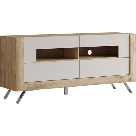 Mueble TV Sovera 105, Roble dorado + Gris claro, Número de puertas: 0, Número de cajones: 0, 160x73x48cm (1/5)