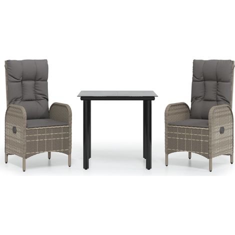 Maison Exclusive - Set Salotto Giardino 3 pz con Cuscini Nero e Grigio Polyrattan (1/5)