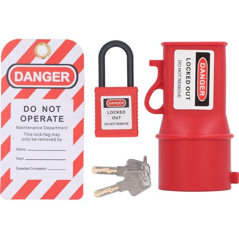 Kit 3 Verrous de Prise Industrielle Ø55mm PP Résistant Chaleur Eau avec Cadenas et Étiquettes pour Isolation Électrique LOTO (1/5)