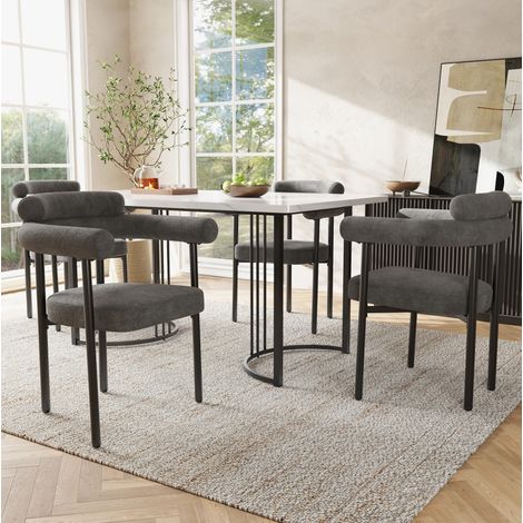 Esstischgruppe 5-teilig 140 x 80 x 75 cm, Metall und MDF, dunkelgrau/weiß HAVRYA (1/5)