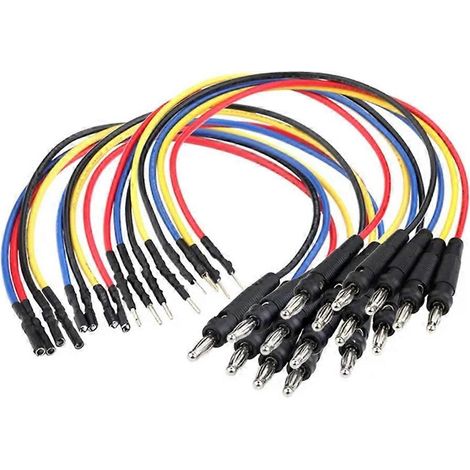 Kit de 16 câbles de test empilables de 4 mm avec fiches bananes, connecteurs mâle-femelle, pour platine d'expérimentation. (1/5)