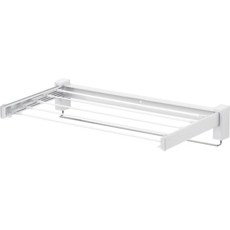 WENKO Stendibiancheria da muro Butterfly, stendino pieghevole salvaspazio, per uso interno, lunghezza stendibile 3,5m, Acciaio cromato, 70x36x10,5 cm, Lucido - Bianco