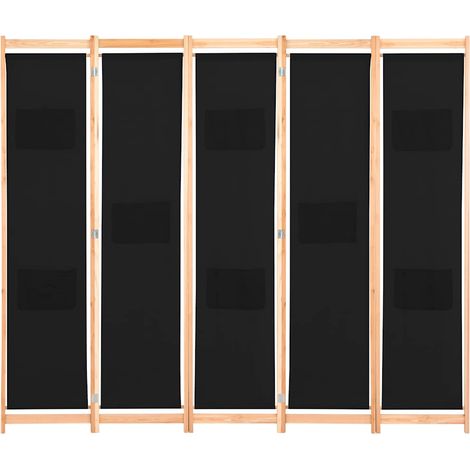 Paravent Cloison de séparation 5 panneaux, Pour Jardin, Balcon, Terrasse Noir 200 x 170 x 4 cm Tissu OIB8495E