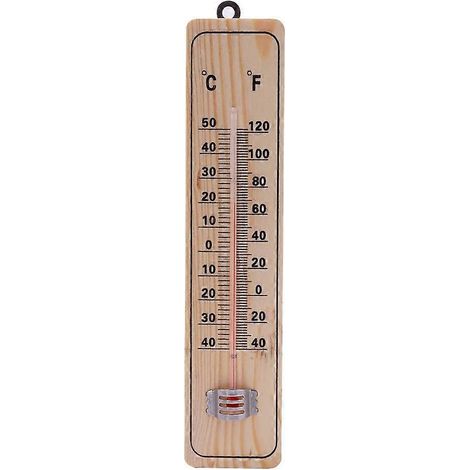 Thermomètre en bois de pin, mesure les températures intérieures et extérieures. Thermomètre à pétrole rouge en bois pour serre. (1/4)