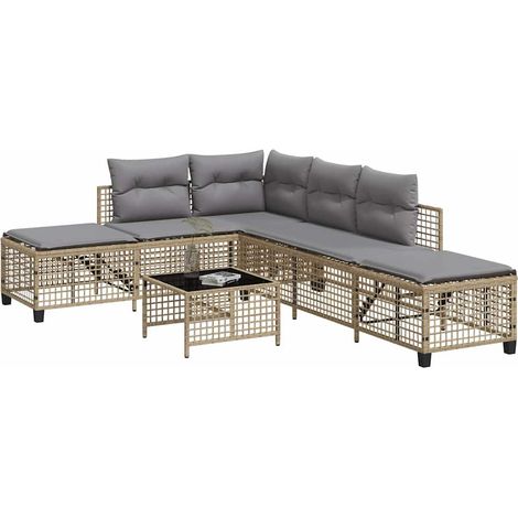 3-tlg. Garten-Ecksofa-Set mit Kissen Beige Poly Rattan