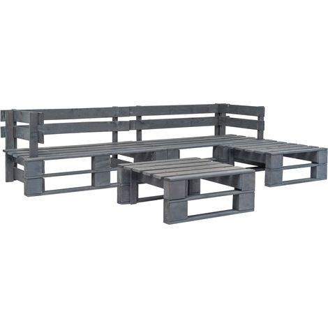 4-tlg. Garten-Sofagarnitur aus Paletten Holz Grau