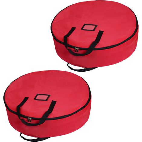 Sac de rangement pour couronne de noël Non tissé 2 pièces, conteneur de rangement avec Double fermeture éclair et poignées durables, 74x17cm (1/5)