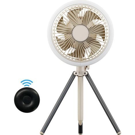 Ventilateur de camping télécommandé avec lanterne LED et ventilateur de plafond oscillant sur trépied (1/4)