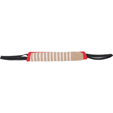 Coussin à mordre pour chien en lin résistant aux déchirures, jouet à tirer interactif pour chiots avec poignée réfléchissante pour chiens moyens à grands. Bordure rouge. (1/5)