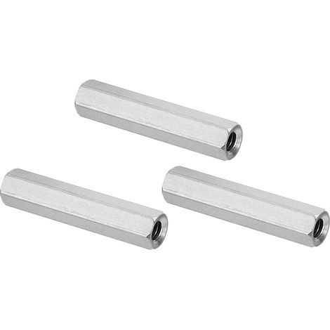 1/4"-20 UNC Ecrou Hexagonal en Acier Inoxydable 304, 3Pcs 50mm Longueur Écrous de Raccordement Hexagonaux Raccord à Tige Filetée Demi-Filetée, Goujon de Fixation, Argenté (1/5)