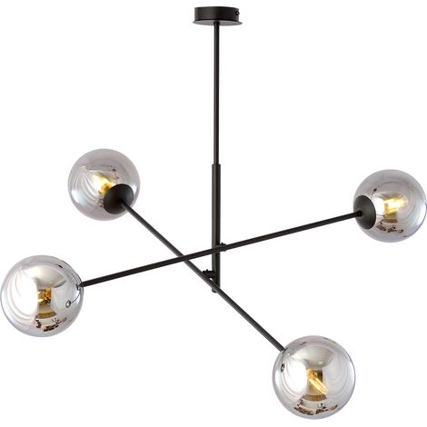 Lampadario 4 Luci Yama In Acciao Nero Con Bracci Regolabili E Vetro Fumè (1/5)