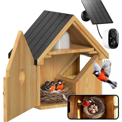 Nichoir Oiseaux Exterieur avec Caméra Solaire: 2K Intelligent Nichoir Mesange - WiFi 2,4G Maison Oiseaux Exterieur pour Visualisation en Temps Réel Vision Nocturne Détection de Mouvement (1/5)