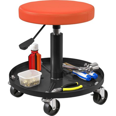 Tabouret d'atelier à 5 roulettes pivotantes 360°, hauteur réglable 38-50 cm, avec plateau, 38 x 38 x 38-50 cm, orange (1/5)
