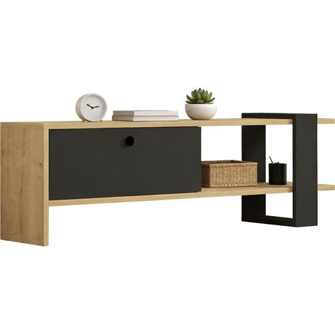 TV-Schrank Taurasi, eine Tür, Klappöffnung, 2 Fächer, 120x25x37h cm Anthrazit Schwarz