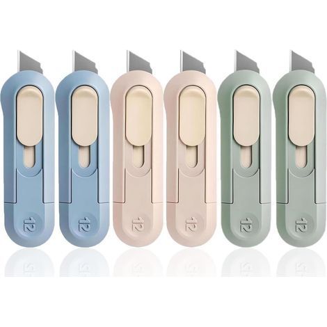 6 PCS cutters utilitaires, couteau utilitaire pliant, mini utilitaire lame cutter de sécurité, coupe boîtes multifonctions pour le bureau, la maison, l'artisanat, les cartons, le papier (1/5)