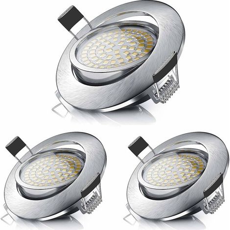 Spot encastrable LED, plafonnier encastrable 5W équivalent à une lampe halogène 50W, blanc chaud 3000K 470LM, spot orientable IP44 pour salle de bain, salon, couloir (3 pièces) [Classe énergétique A+