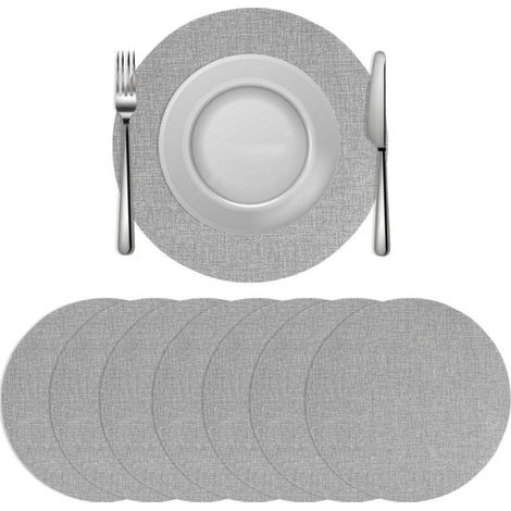 Juego de 10 manteles individuales de lino (33,5 cm), un estilo rústico campestre y fiestas navideñas, Redondos, color gris (1/5)
