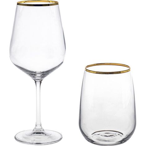 Set 12 Bicchieri e Calici Vino con Bordo Dorato Artemisia (1/4)
