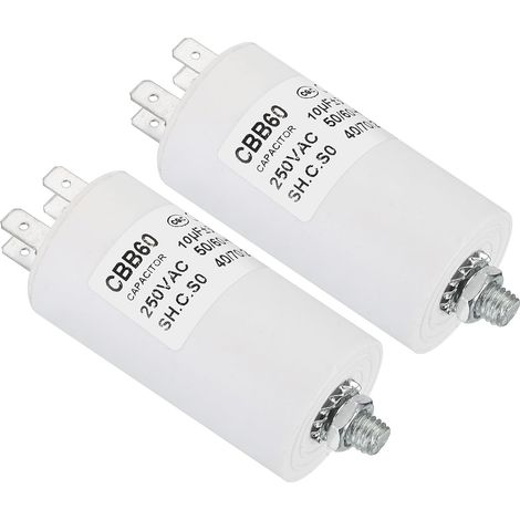 2Pcs Condensateur De Démarrage Cbb60 10Uf Ac 450V 4 Broches 50/60Hz Fond Cylindrique Avec Vis M8 Pour Machine À Laver Pompe De Nettoyage Moteur Étoile (1/5)