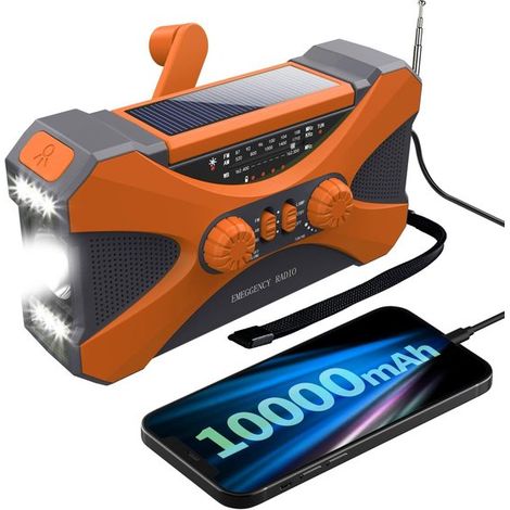 Radio de emergencia,Radios de emergencia,Radio de emergencia portátil,Bomba solar portátil de 10000 mAh,múltiples fuentes de carga,linterna LED (1/5)