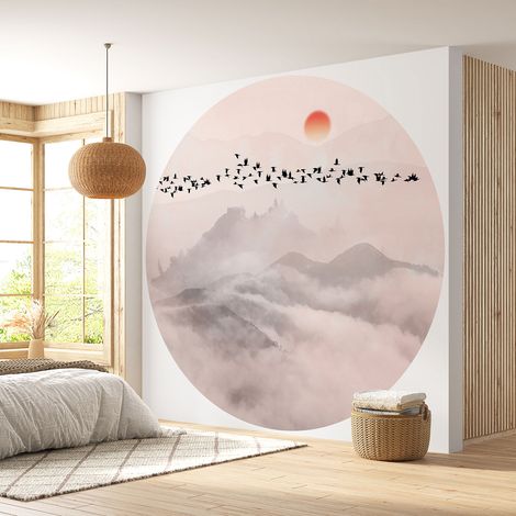 Papier peint rond / cercle - Paysage Abstrait - Diamètre 70 cm (1/4)