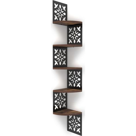 5 Étagères d’Angle Murale en Bois en Forme de Secteur, Un Design Sculpté d'étagère Murale à Poser La Chambre, La Cuisine, Le Bureau (1/5)
