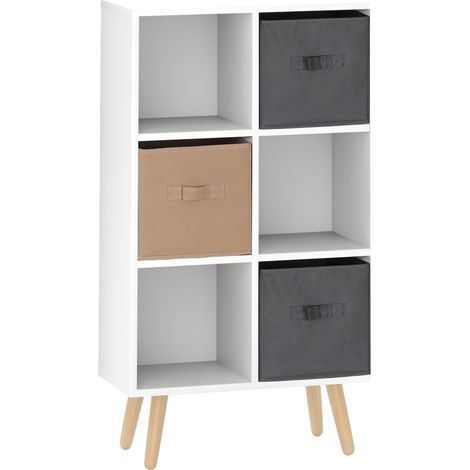 HOMCOM Freestanding 6 Cube Storage Cabinet Unit Bookcase w/ 3 Drawer White (1/5)