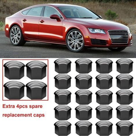 Lot de 24 cache-écrous de roue 17 mm, hexagonaux, avec outils de démontage pour voiture (noir) (1/3)