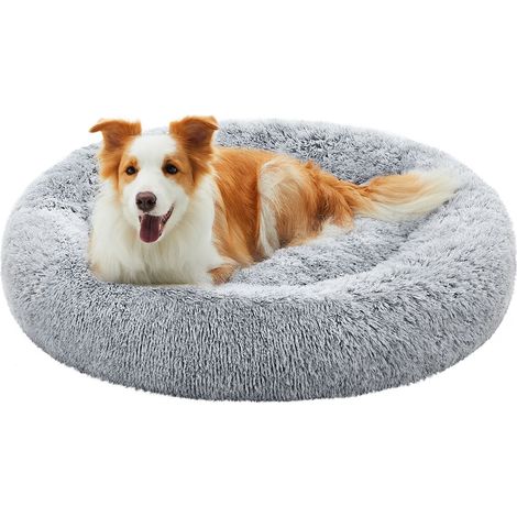 Panier pour chien lit ronde en forme de beignet canapé coussin central amovible et lavable tissu peluche doux ø100 cm gris clair (1/5)
